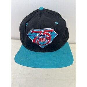 VTG 1990s‎ New Era NFL Hat Cap Snap Back Black/Teal 75th Anniversary Football